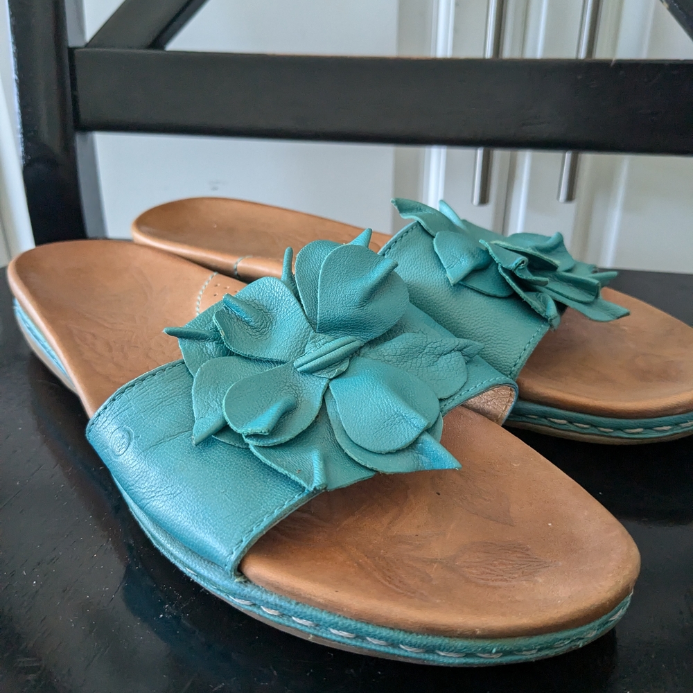 Born Teal Floral Leather Slide Sandals - Picture 2 of 7